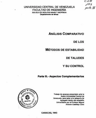 ANÁLISIS COMPARATIVO DE LOS MÉTODOS DE ESTABILIDAD DE TALUDES Y SU CONTROL PARTE III